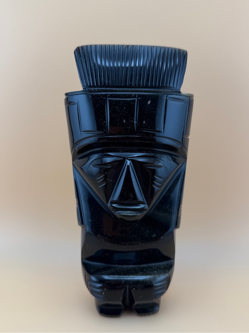 Vintage Hand Carved Stone 5 7/8" Gold Sheen Obsidian Mayan Aztec Figure Statue